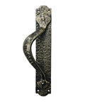 Cappadocia Heavy Duty Antique Cast Iron Door Pull With Plate For Vintage Sliding French Wooden Barn Doors Gates Fences Farmhouse Style Left Handle Antique Brass Hardware Durable Construction For Easy Mounting