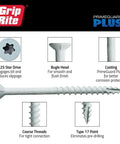 PrimeGuard Plus Exterior Deck Screws For Outdoor Projects With Bugle Head And T25 Star Drive Coarse Thread Wood Screws 8 X 1-5/8 Inch White 67 Count Box
