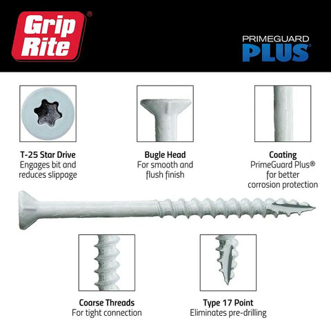 Ready To Rock And Build Like A Boss On Any Outdoor Project With These Premium Exterior Deck Screws Featuring Bugle Head Design And T25 Star Drive Coarse Thread Wood Screws 9 X 2 1/2 Inch 40 Count Pack Built Tough For Treated Lumber, showing T25 Star Drive and Bugle Head details.