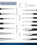Heavy Duty Punch and Chisel Kit, 16-Piece Set With Center Punches, Pin Punches, Starter Punch, Chisels, Gauge and Tool