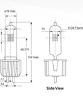 Technical diagram of Beefy High Power Stage Lamp HPL 575 115 X UCF Bulb Clear Glass Universal Burn Single Ended Bi Pin With Heat Sink