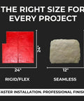 Slate Stone Concrete Stamps Mats Set Of 5 24 By 24 Inches Made In USA Durable Polyurethane With Flexible And Rigid Forms For Driveways And Patios Pro Grade Tools SM 3001 S5 showing rigid red 24-inch and seamless 12-inch mats