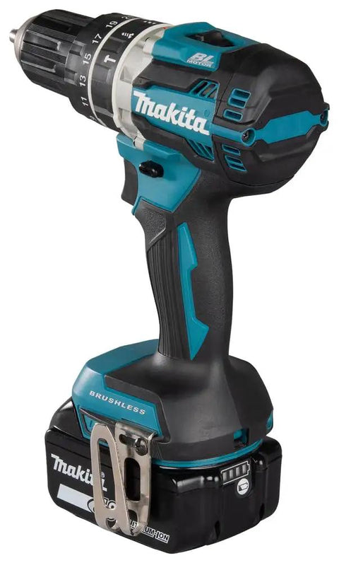 Heavy-Duty 18V Brushless Cordless Drill And Driver Combo Kit With Two 5.0Ah Lithium Batteries Fast Charger And Rugged Case for DIY projects.