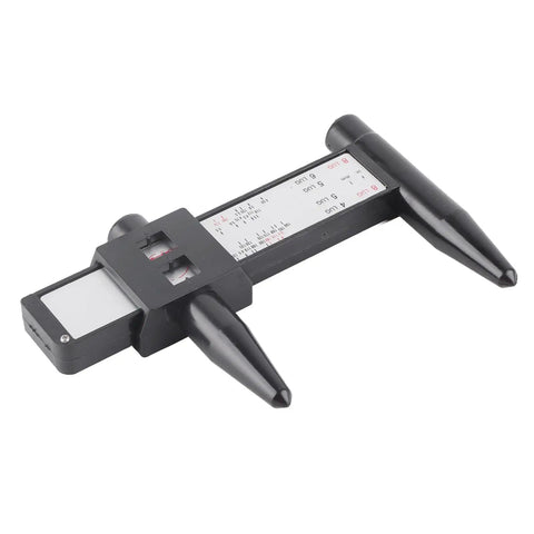 Slick Sliding Rim Gauge For Instant Bolt Pattern Readouts Fits Standard 4 5 6 8 Lug Sets, black polymer, measures rim spacing.