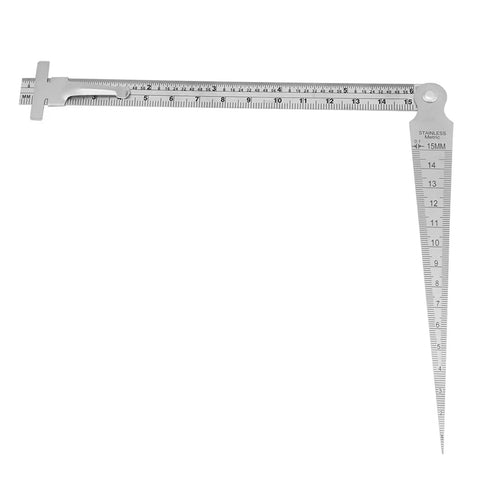 Pro Grade Stainless Steel Taper Welding Gauge For Gap And Depth Measurement, Dual Scale Ruler, Hole Inspection Tool shown