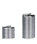Stainless Steel Helical Thread Repair Insert Kit Set With Multiple Sizes 10 Pieces Beef Up Damaged Tool Threads For Quick Easy Install And Durable Long Lasting Fastener Repair, showing two stainless steel inserts of different sizes
