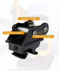 Tough As Nails Quick Hitch For Mini Excavators 0.8 To 1.5 Ton With 90mm Span And 25mm Hole Diameter front view with dimensions