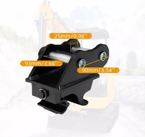 Tough As Nails Quick Hitch For Mini Excavators 0.8 To 1.5 Ton With 90mm Span And 25mm Hole Diameter front view with dimensions