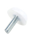 Rock Solid White Furniture Levelers 16 Pack M6 X 18mm Thread Table Leg Adjustable Feet with white plastic glide and metal screw.