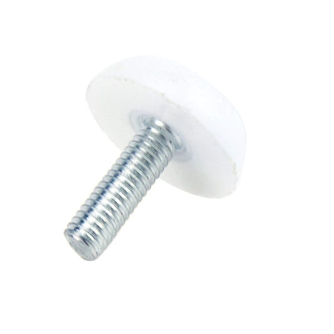 Rock Solid White Furniture Levelers 16 Pack M6 X 18mm Thread Table Leg Adjustable Feet with white plastic glide and metal screw.