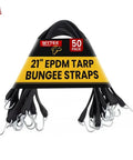 21 Inch EPDM Tarp Bungee Straps 50 Pack Made In USA Heavy Duty Weather Resistant Tarp Straps With Galvanized Steel S Hooks
