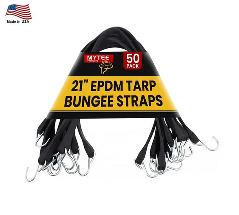 21 Inch EPDM Tarp Bungee Straps 50 Pack Made In USA Heavy Duty Weather Resistant Tarp Straps With Galvanized Steel S Hooks