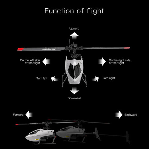 C129 V2 4 Channel RC Helicopter Easy To Fly With 6 Axis Gyro flight directions diagram with arrows indicating movement.