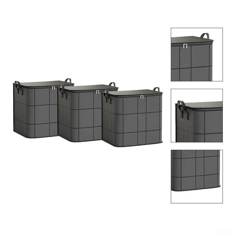 Heavy Duty Nonwoven Storage Bins Three Pack With Sturdy Handles, spacious black organizers for quilts and clothes, 49x48x68 cm.