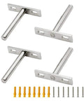 Heavy Duty 3 Inch Floating Shelf Brackets Set Of 4 Supports 110 Lbs Each Nickel Plated Steel hidden wall mount hardware with screws.