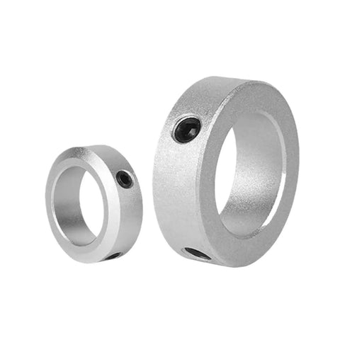 Solid Heavy Grip Aluminum Alloy Shaft Collar With Set Screw Fixing Ring Fits 6 To 30MM Rods For Machine Tools And Gearboxes Anodized Surface Keeps Things Locked Down Tight One Piece Clamp With Serious Hold Power For Real Jobs, shown in two sizes