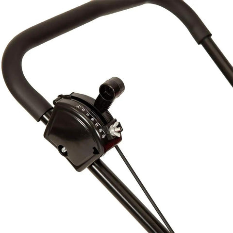 Close-up of handle and control panel of Big 80lb Capacity Broadcast Spreader For Lawns And Seeds With Rustproof Poly Hopper.