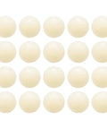 Twenty Pack Nylon Bearing Balls One Inch Diameter Solid Plastic Sphere arranged in rows, showing smooth surfaces for low friction use.