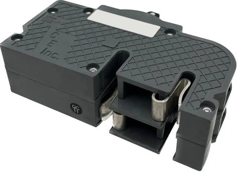 Top Shelf 50 Amp 2 Pole Circuit Breaker For Zinsco Panels Etl Certified Knockout Replacement side view with metal connectors.