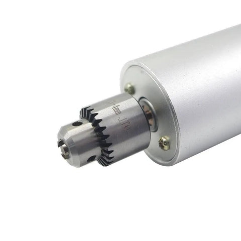 Close-up of chuck on Pro Grade Portable Handy Mini Electric Hand Drill For DIY PCBs Adjustable 0.3mm To 4mm Chuck Aluminum Body Lightweight