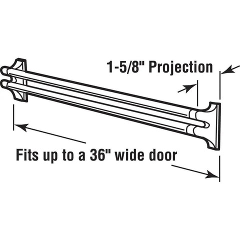 Diagram of K 5167 36 Inch Steel Reinforced White Vinyl Push Bar for Hinged Swinging Screen Doors showing dimensions and projection.