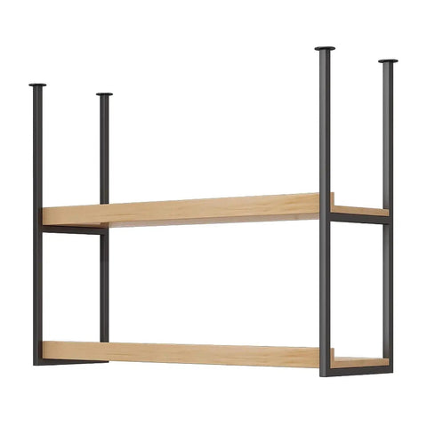 Badass Heavy Duty Ceiling Shelf Brackets With Screws, 2 Tier Floating Metal Bracket Supports For Kitchen Or Dining Room, Rock Solid U Shape Black Load Holders 110 Lb 2Pack with wooden shelves.