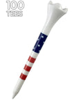 Stars And Stripes Plastic Golf Tees Three And One Quarter Inch 100 Count Low Friction Tips For Longer Drives Pro Grade Tour Proven Durable USA Made Performance Tees For All Golfing Conditions The Go To Choice, single tee with flag design