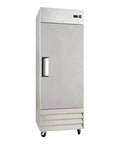 Heavy Duty Commercial Reach In Freezer 29 Inch Single Door Stainless Steel Cabinet with digital temp control and wheels.