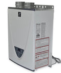 Real Deal Natural Gas Tankless Water Heater With Badass 10 GPM Flow And 199000 BTU Powerplant For Non Stop Hot Showers wall mounted with controls.