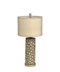 Rustic resin lamp with beige linen shade, part of Set of 2 Farmhouse Table Lamps with 3-Way Dimmable Touch Control, USB Ports