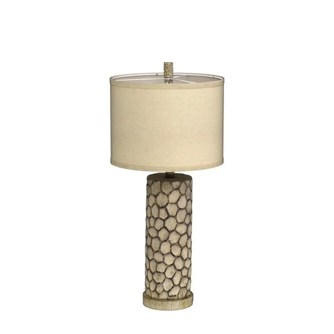 Rustic resin lamp with beige linen shade, part of Set of 2 Farmhouse Table Lamps with 3-Way Dimmable Touch Control, USB Ports