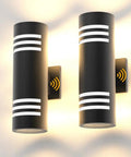 Dusk To Dawn Outdoor Wall Lights 2 Pack Up Down Cylinder Black Porch Sconces With Auto Photocell Waterproof Exterior Lanterns