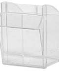 View of a single clear polystyrene bin for TiltView Plastic Storage Cabinet With Five Tilt Out Bins, used for organizing various items.
