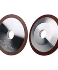 Rock Solid Six Inch Dish Resin Diamond Grinding Facing Wheel Bulletproof 320 Grit for carbide circle saw sharpening, showing two sides.