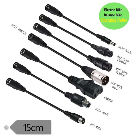 All-In-One DC Charging Adapter Kit For Electric Bikes And Scooters, 7-In-1 Cable Set With 5.5mm x 2.1mm Female To 5.5mm x 2.5mm And 8.0mm x 1.6mm Adapters, Plus XLR, M12, M16, RCA And 3-Prong Plugs