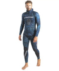 2mm Hooded Wetsuit 2-Piece Nylon Camouflage Blue For Spearfishing And Freediving, Lightweight Blue Water Training Suit, Size 2XL