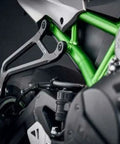 Premium Z H2 Performance Exhaust Hanger And Passenger Blanking Kit For 2020 Plus Models Made From CNC Machined Aircraft Aluminum Direct OEM Fitment Replacement Pillion Peg For Your Ride, black aluminum mount on Z H2 frame