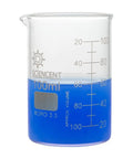 100ml heat resistant glass beaker with blue liquid and no-spill spout, from Heat Resistant Glass Beaker Set Of 3 50 Milliliter 100 Milliliter And 250 Milliliter With No Spill Spout Ideal For Boiling And Everyday At Home Lab Experiments