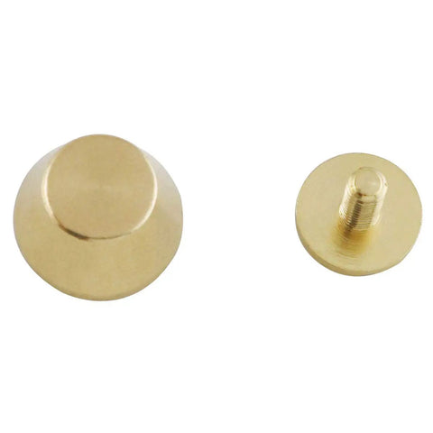 Top Shelf Solid Brass Screw Back Metal Studs With Knockout Gold Finish Heavy Duty Flat Spike Rivets For Leather Craft and Handbag Hardware Comes With Dead Tight Threaded Screws - close-up of studs.
