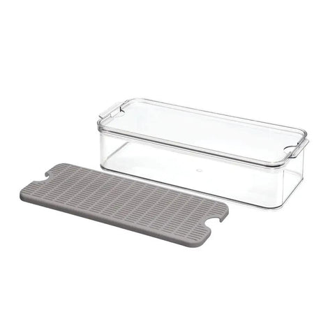 Removable Drainage Tray Storage Bin For Refrigerator And Pantry, Stacking Bin With Lid And Inner Basket, BPA Free, shown with lid removed