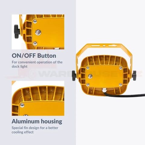 Job Site Beast Heavy Duty 50W Led Loading Dock Light With 40 Inch Folding Arm And Stainless Steel Cage IK10 Wet Rated Industrial Fixture For Warehouses And Hangars Safety Yellow