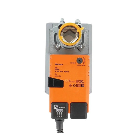 Smd230A Hvac Damper Actuator Provides Sixteen Nm Torque For Snappy Opening Control. Compact design with orange casing.