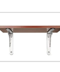 Heavy Duty Triangular Wall Bracket Stainless Steel Shelf Support with wooden shelf, used for space saving installations.