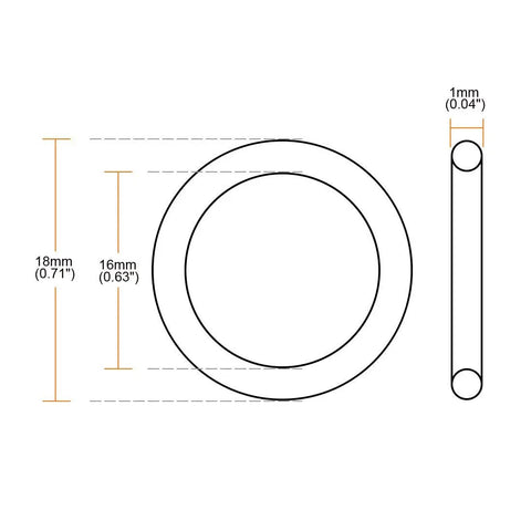 Diagram of Nitrile Rubber O Rings 18x16x1 Mm Buna N Sealing Gasket, showing dimensions and cross-section on white background.