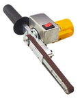 Nifty Mini Electric Belt Sander Packed With A Grippy Handle And Ten Sturdy.4 By 13 Inch Sanding Belts Boasts Seven Smooth Speed Settings For No Sweat Wood Crafting And Fast Metal Polishing Daily, showcasing the motor and ergonomic grip.