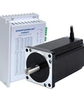 StepperOnline DM860Y driver plus NEMA 34 stepper motor; silver faceplate, black motor housing