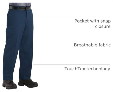 Men's Navy Industrial Cargo Work Pants, Breathable 7.5 Oz Twill With Reinforced Seams And Heavy Duty Zipper, featuring breathable fabric.
