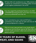 Infographic highlighting SK Tools' commitment to quality innovation, product range, and lifetime warranty for professionals.