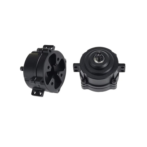 Planetary Gearbox Transfer Case And Short Drive Shaft Skid Plate Front Motor Mount Upgrade Kit in black durable alloy build