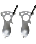 Pair of Multifunction Camping Spoon Fork Tool With Bottle Opener And Wrenches, Stainless Steel 3Cr13 for camping and hiking